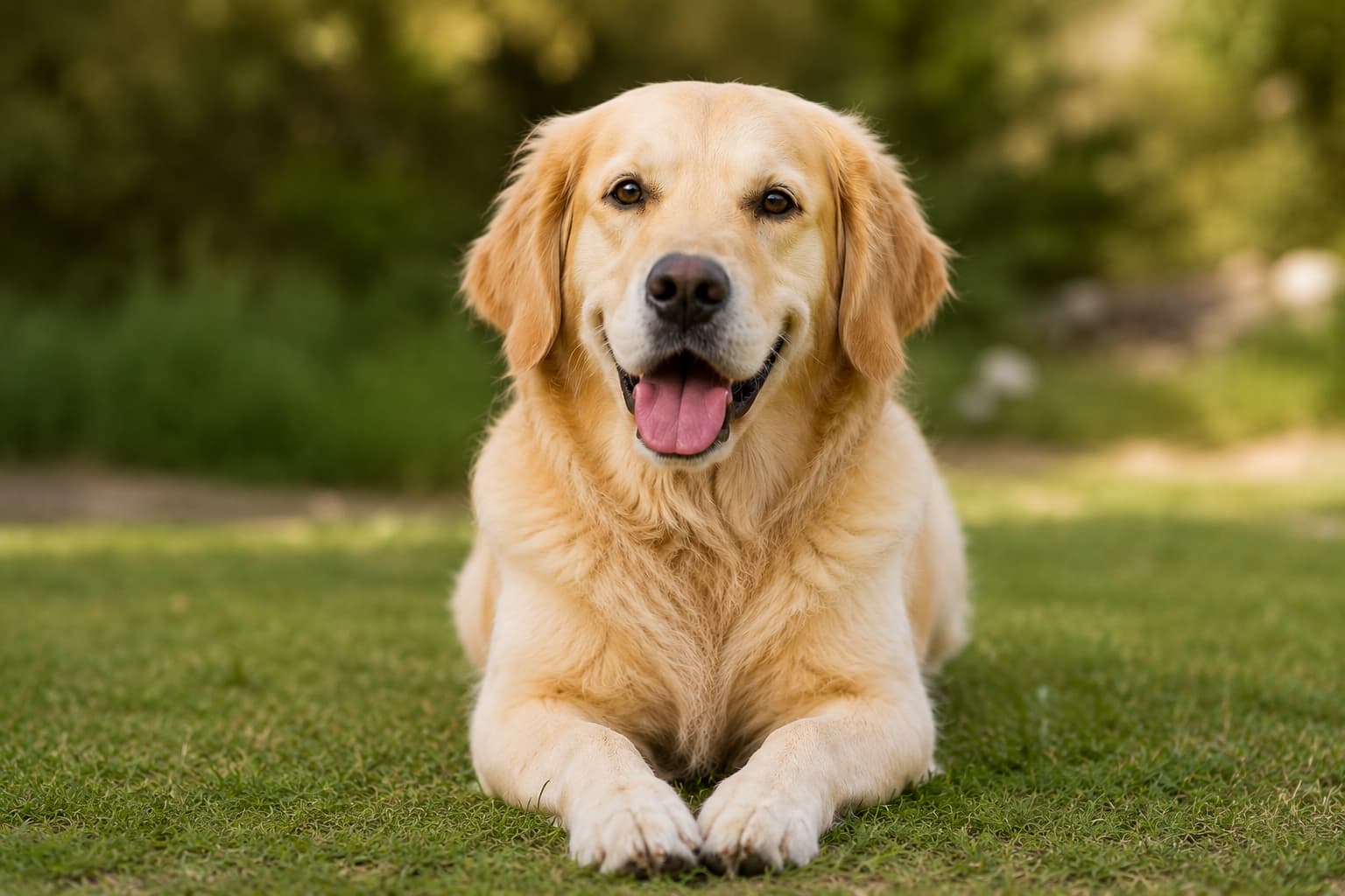 Perro tumbado en campo abierto