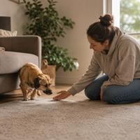 Perro recién llegado a casa acercándose por iniciativa propia a su nuevo dueño, favoreciendo una adaptación sin estrés, generando confianza y fortaleciendo el vínculo desde el primer día.
