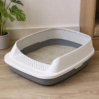 Arenero para gatos grande con bandeja higiénica de arena, diseño moderno y fácil de limpiar, ideal para mantener la higiene del gato y evitar que la arena se salga.