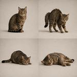 Lenguaje corporal de los gatos con cuatro posturas felinas que muestran señales de relajación, alerta, miedo y juego para aprender a interpretar el comportamiento de tu gato.