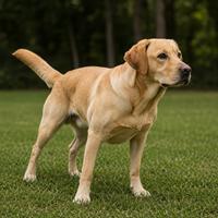 Perro Labrador Retriever en postura de máxima atención, con músculos tensos, mirada fija y cuerpo ligeramente inclinado hacia delante. Imagen ideal para búsquedas sobre lenguaje corporal canino, comportamiento del perro, señales de alerta en perros, comunicación canina y lenguaje de los perros.