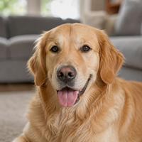 Perro tranquilo con ojos abiertos de forma natural y expresión serena, mostrando lenguaje corporal canino, bienestar, confianza y comportamiento saludable del perro.