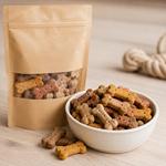 Snacks y premios naturales para perros en diferentes sabores, ideales para entrenamiento, educación y refuerzo positivo, con ingredientes saludables y alta palatabilidad para perros de todas las edades.